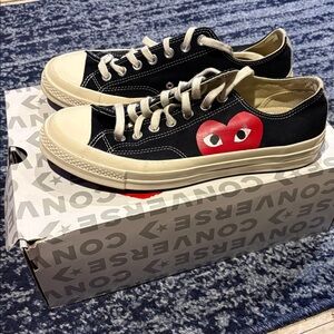 Comme des Garcons PLAY Black and Cream Sneakers with Red Heart